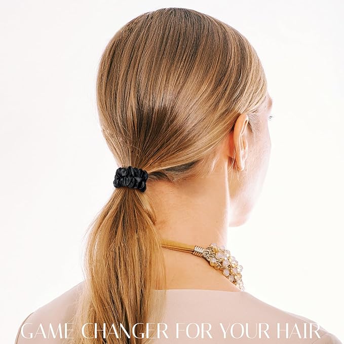 OLESILK Silk Hair Ties for Women: 100% Mulberry Skinny Silk Scrunchies, Soft Smooth No Damage No Crease for Thin Fine Curly Hair 3 Pack, Multi-3