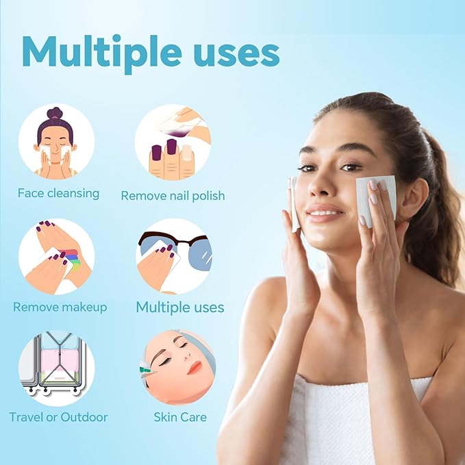 Square Cotton Pads for Face (500 Count) - 100% Pure Cotton, Soft Lint-Free Makeup Remover Pads for Facial and Eye Use, Double-Sided Design to Save Water, Hypoallergenic (100 Thick & 400 Ultra-Thin)