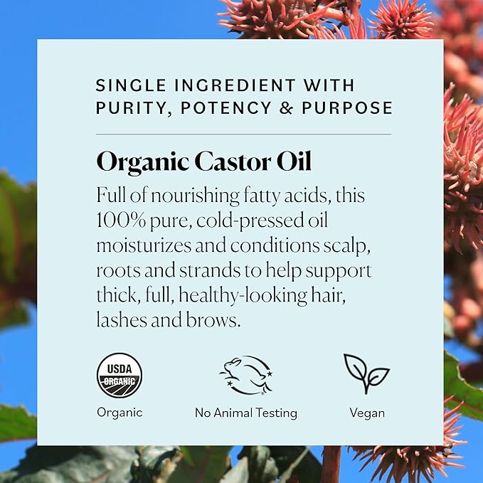 Sky Organics Organic Castor Oil Eyelash & Brow Serum, Hexane-Free Conditioning Oil that Promotes Fuller Looking Lashes & Eye Brows, 100% Pure & Cold-Pressed 1 fl. Oz. / 30 ml w ebook