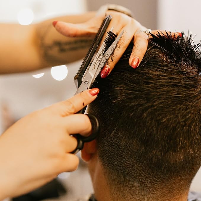 Scissor Comb 2 in 1 Hair Scissors with Comb attached - Cut and Trim Hair At Home with Great DIY Hair Cutting Tool - Professional 6.75" 440C Stainless Steel Shears with Comb