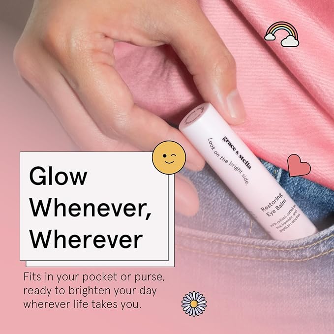 grace & stella Under Eye Brightener Balm Stick - Travel Size Toiletries - Retinol & Caffeine Eye Cream for Dark Circles, Puffiness, Wrinkles - Restore and Hydrate - Vegan Skincare (0.13oz / 3.5g)