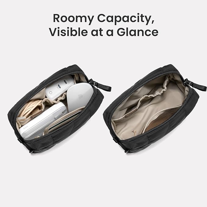 tomtoc Electronics Organizer Travel Case, Soft Puffy Organizer Bag Birthday Christmas Gifts Travel Essentials for Women Girls, Portable Accessory Tech Pouch Storage for Charger, Cord, Cable, Phone