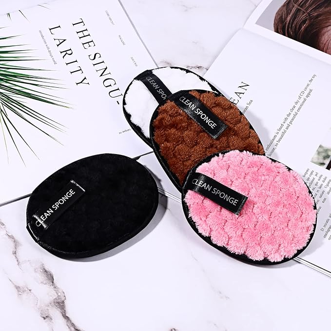 Vtrem 4 Colors Reusable Makeup Remover Pads Soft Facial Cleaning Puffs Towels Face Eye Lip Remover Pads Double-Side Washable Make Up Removing Cloth Microfiber, White/Pink/Brown/Black