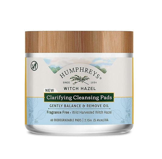 Humphreys Witch Hazel Clarifying Cleansing Pads | Wild Harvested Witch Hazel | Natural, Fragrance-Free Formula | Removes Oil & Impurities | 60 Rounds