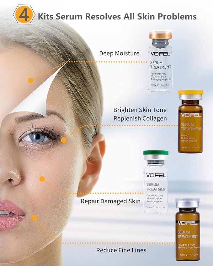 Anti Aging Serum with Hyaluronic Acid Vitamin C Serum Facial Serum Ampoules 0.35 oz 4 Kits 16 Vials (4 kits gift box)