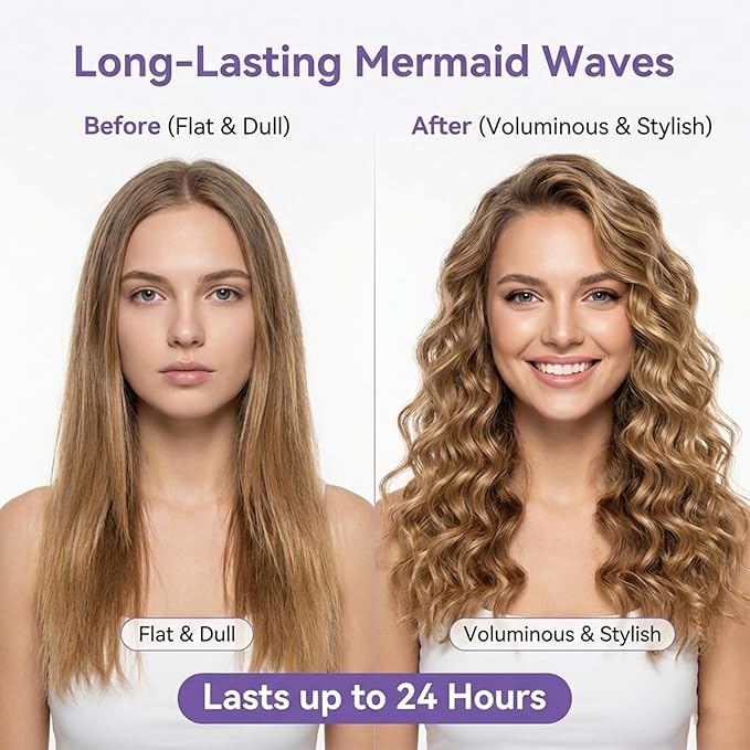 1&1.25 Inch Hair Crimper for Women to Adjustable Groove - Deep Waver Crimper Hair Tool - Waver Curling Iron - Anti-Scald Tech Hair Waver - Ionic Ceramic Coating for Long-Lasting,Fast Heating,Blue