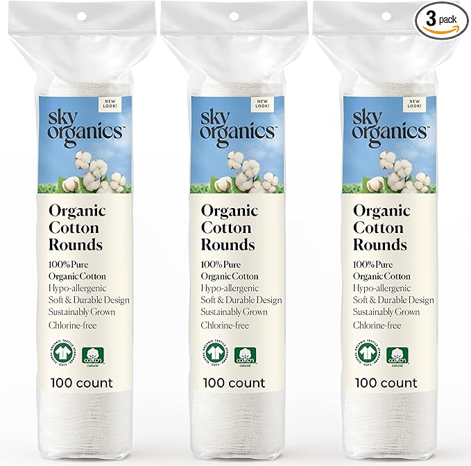 Sky Organics Organic Cotton Rounds for Sensitive Skin, 100% Pure GOTS Certified Organic for Beauty & Personal Care, 300 ct.
