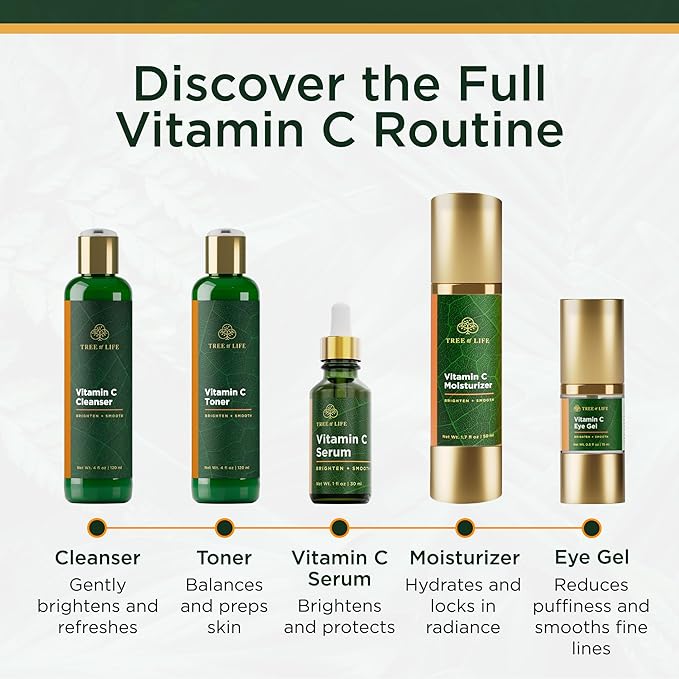 Tree of Life Beauty Vitamin C Skin Care Set, Skin Brightening Face Oil for Dark and Age Spots, Facial Serums for Dry and Sensitive Skin with Hyaluronic Acid & Vitamin E for Soft Smooth Skin, 1 Fl Oz