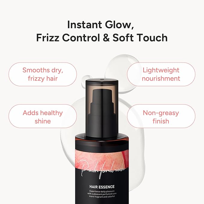 Perfumed Hair Oil & Serum 2-in-1 – Korean Essence Oil for Frizzy, Dry, Damaged Hair & Glass Hair Shine – Argan Oil & Amino Acids – Sulfate & Paraben-Free – Peach Floral Musk, 100ml / 3.38 fl oz