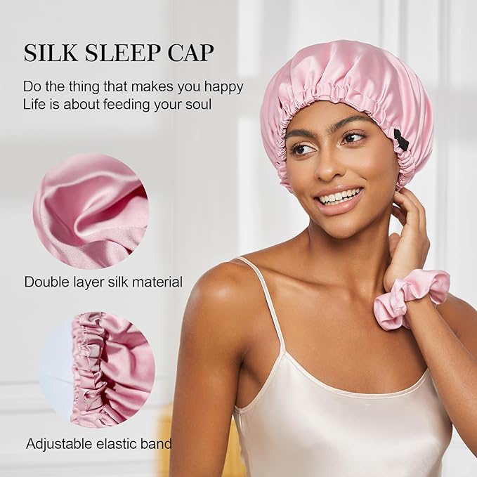 Satin Bonnet Silk Bonnet for Sleeping Women Double Layer Hair Bonnet Wrap Sleep Cap Gifts for Women Curly Hair