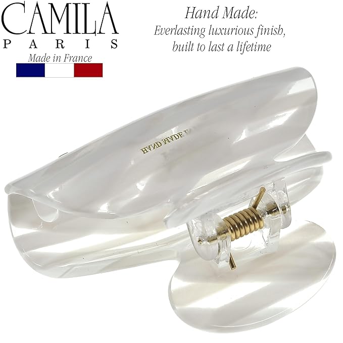 Camila Paris CP3071 French Hair Clip for Women, Handmade, White, Small, Girls Hair Claw Clips Jaw, Durable Styling Hair Accessories for Women, Strong Hold No Slip Grip, Made in France