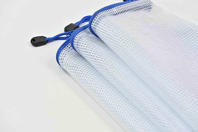 AUSTARK 10 Pcs Zipper File Bags, Waterproof Plastic Mesh Pouch for Office School, Board Game Storage Bags (A4 Size 13.4''x9.4'', White and Blue)
