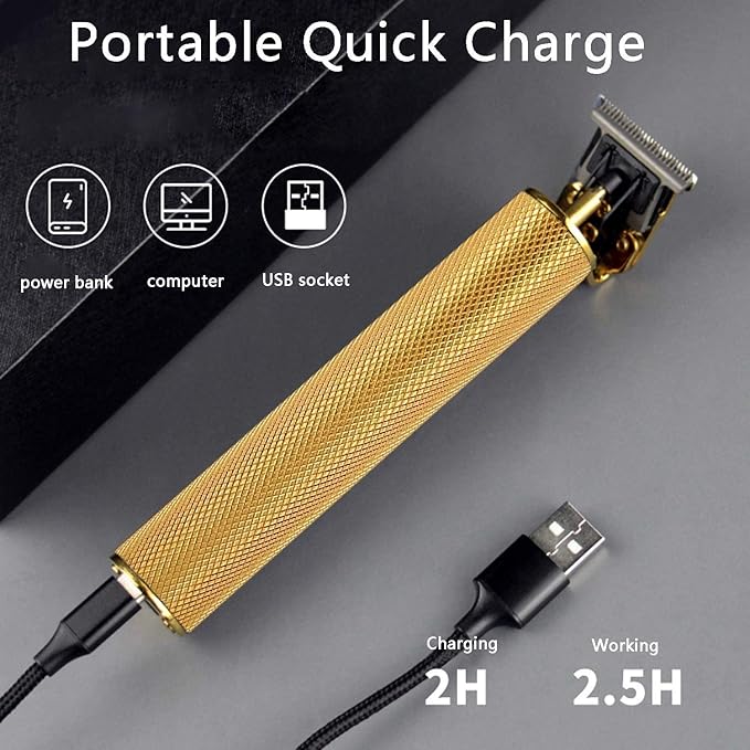 Hair Clippers for Mens Zero Gapped Cordless Hair Trimmer T-Blade Trimmer Professional Haircut & Grooming Kit Rechargeable Edgers Clippers Hair Trimmer Shaver Cutting Kit with LCD Display (Gold)