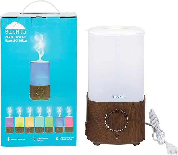 BlueHills Premium 2300 ML XL Large Essential Oil Diffuser Humidifier Combo for Large Room Home Huge Coverage Area 2 Liter Capacity Huge Diffuser with Décor LED Lights Square Dark Wood Grain - L003