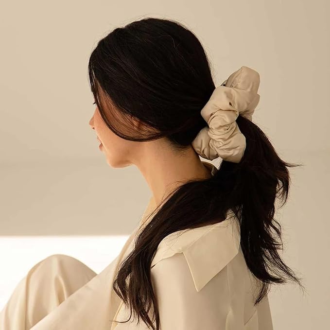 Drowsy Oversized Scrunchie – Luxury Mulberry Silk Hair Tie for All Hair Types, Sleep Scrunchie to Reduce Breakage, Maintain Moisture & Enhance Hair Shine - Dusty Gold