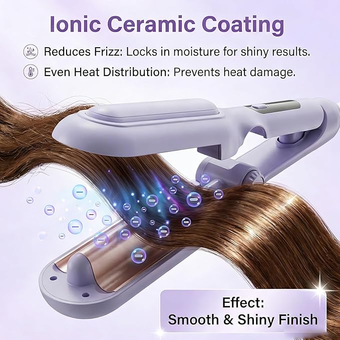 1&1.25 Inch Hair Crimper for Women to Adjustable Groove - Deep Waver Crimper Hair Tool - Waver Curling Iron - Anti-Scald Tech Hair Waver - Ionic Ceramic Coating for Long-Lasting,Fast Heating,Blue