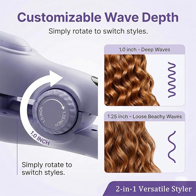 1&1.25 Inch Hair Crimper for Women to Adjustable Groove - Deep Waver Crimper Hair Tool - Waver Curling Iron - Anti-Scald Tech Hair Waver - Ionic Ceramic Coating for Long-Lasting,Fast Heating,Blue