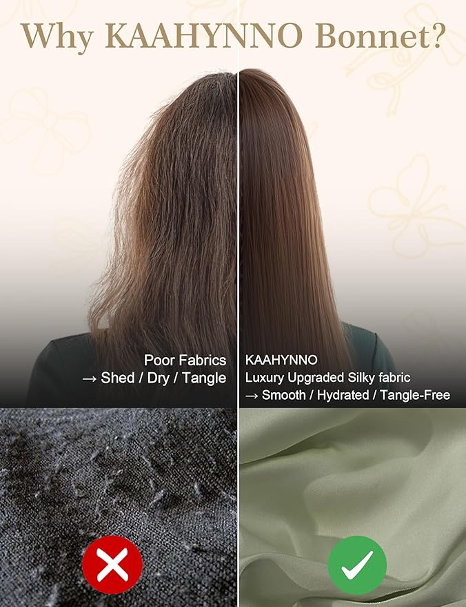 Silk Satin Bonnet Hair Wrap for Sleeping Women, Adjustable Tie Band Double Layer Sleep Night Head Cover for Curly Braid Fine