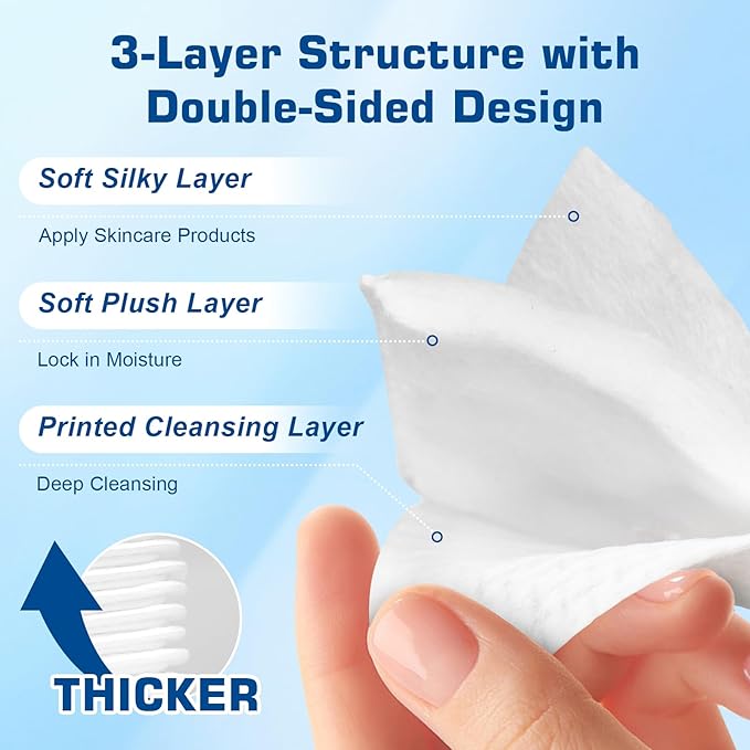 Organic Cotton Face Pads – 120 Count, Lint-Free Makeup Remover Pads – Textured & Ultra-Soft Sides for Gentle Cleansing – Thick Cotton Rounds for Sensitive Skin