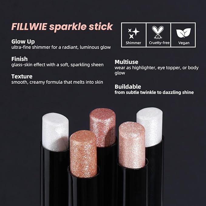 Silver White Shimmer Stick for Eyes, Lips, Face and Body Cream Highlight Eyeshadow, Multi-Use Diamond Like Shine, Moisturizing Formula Sheer Finish (Frost Beam)