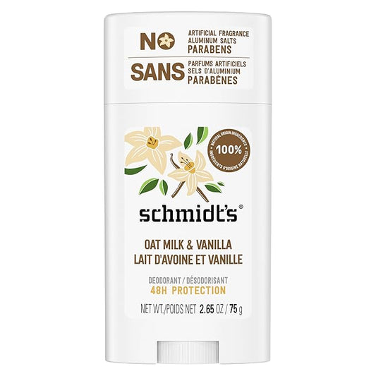 Schmidt's Aluminum-Free Vegan Deodorant Vanilla & Oat Milk with 24 Hour Odor Protection, for Women and Men, Natural Ingredients, Cruelty-Free, 2.65 oz