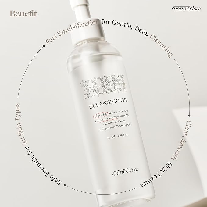 R199 Rice Cleansing Oil- Fast Emulsification, Pore-Cleansing, Blackhead Removal without Clogging Pores, Makeup Dissolving, and Hydrating Formula, Korean Skincare 6.76 Fl Oz
