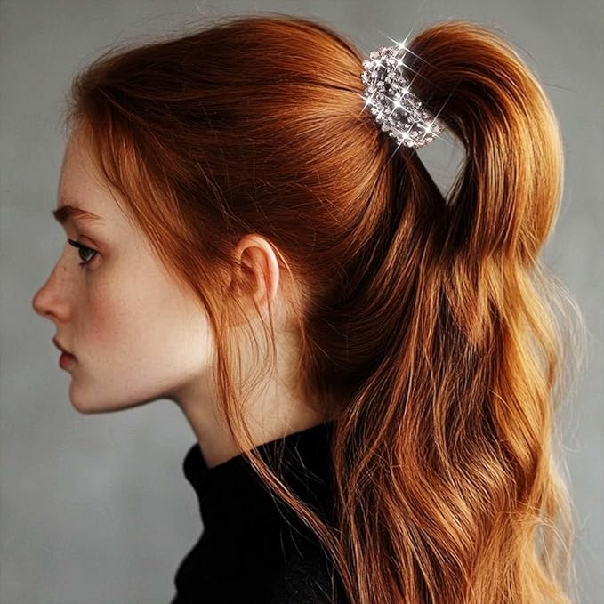 Fashey Rhinestone Hair Ties Silver Elastic Ponytail Holders 3 Pcs Crystal Hair Scrunchies Hair Accessories for Women