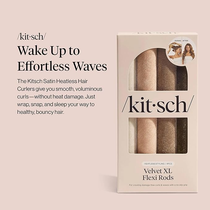 Kitsch XL Flexi Rods for Heatless Curls Overnight - Soft Velvet Hair Rollers for Women - Hair Curlers to Sleep In - Eucalyptus, 4pcs