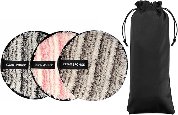 Vtrem 3 Colors Reusable Makeup Remover Pads Soft Facial Cleaning Puffs Towels Face Eye Lip Remover Pads Double-Side Washable Make Up Removing Cloth Microfiber, Pink/Brown/Black