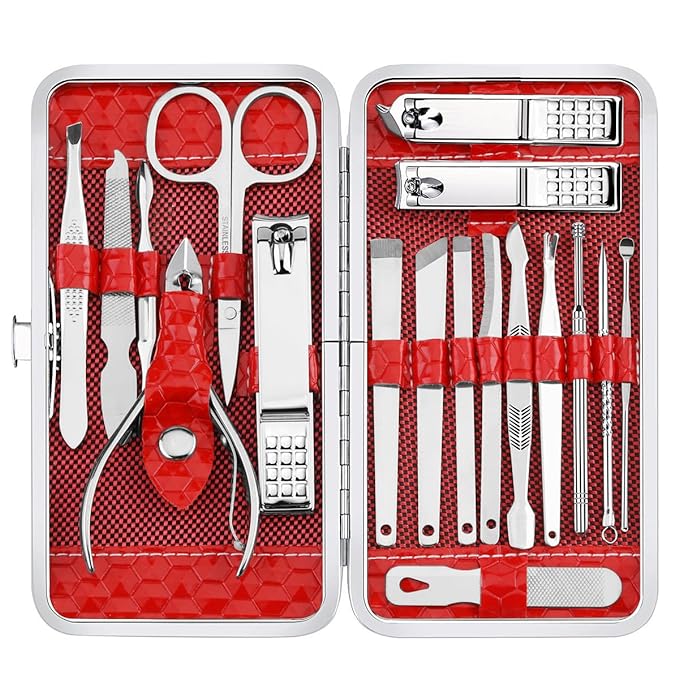 Yougai Manicure Set 18 in 1 Nail Clippers, Stainless Steel Professional Grooming Kits, Nail Care Tools Pedicure kit with Luxurious Travel Case