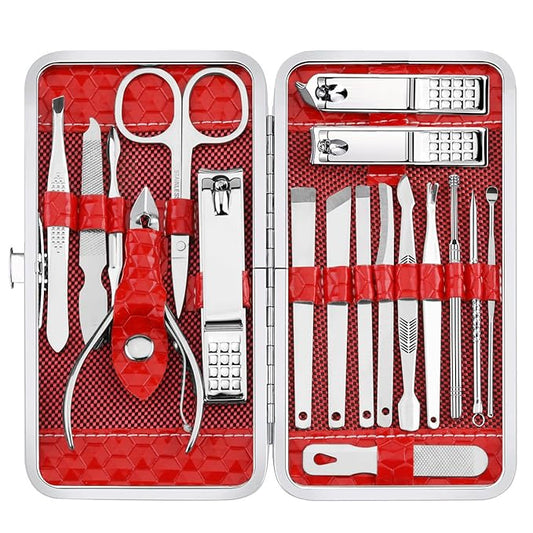 Yougai Manicure Set 18 in 1 Nail Clippers, Stainless Steel Professional Grooming Kits, Nail Care Tools Pedicure kit with Luxurious Travel Case