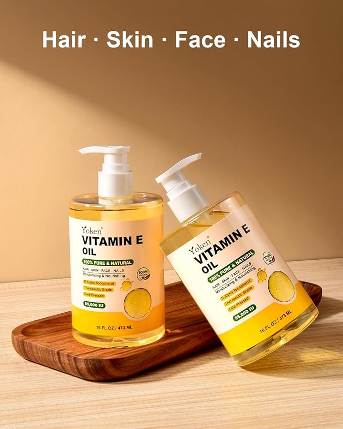 Vitamin E Oil 16 Fl Oz Organic Vitamina E Oil for Skin 85,000 IU Bulk Vitamine oils for Scars Hair,Face,Nail,Cold Pressed Hexane Free Formula Liquid Perfect Scalp Care Bath and Body oils