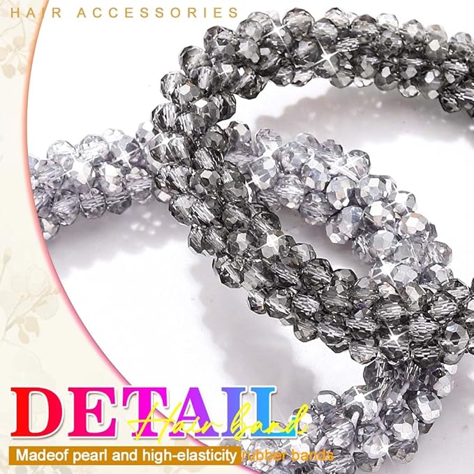 Fashey Rhinestone Hair Ties Silver Elastic Ponytail Holders 3 Pcs Crystal Hair Scrunchies Hair Accessories for Women