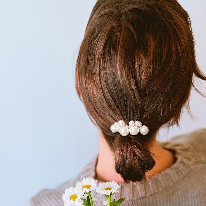 3Pcs Pearl Hair Ties Beaded Ponytail Holder Pearls Hair Scrunchies Fancy Rubber Bands Hairbands Decorative Stretchy Elastics Hair Accessories for Women Girls