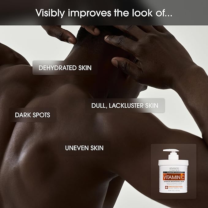 Advanced Clinicals Brightening Vitamin C Body Cream Lotion + Vitamin C & Caffeine Eye Cream Face Moisturizer Skin Care Set For Women, Men, & Dark Spots, 2pc Bundle