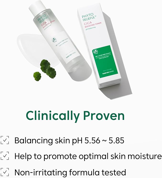 THANKYOU FARMER Phyto Relieful CICA PHA LHA Boosting Toner 7.03 fl oz (200ml), Dermatologist Tested, Alcohol-Free Liquid Exfoliant for Face, Oil-Free Hydrating Toner, Vegan, Fragrance-Free - Aurabelle