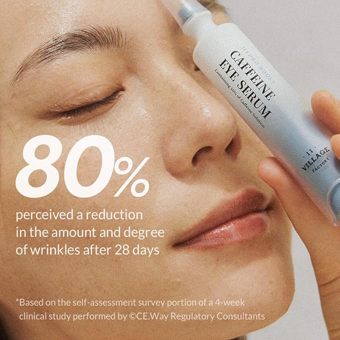 VILLAGE11FACTORY Hydro Boost Caffeine Eye Serum (0.33 fl.oz./10ml) With 10% Caffeine Solution Niacinamide & Hexapeptide-8 Depuff Elasticity Dark Circle Treatment