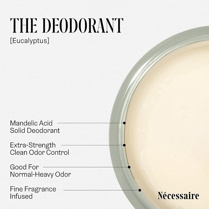 Nécessaire The Deodorant Eucalyptus | Natural Aluminum Free Deodorant For Women & Men. Extra Strength Treatment with Mandelic Acid. Free of Baking Soda, Ozokerite & Parabens (75 g/2.5 oz)