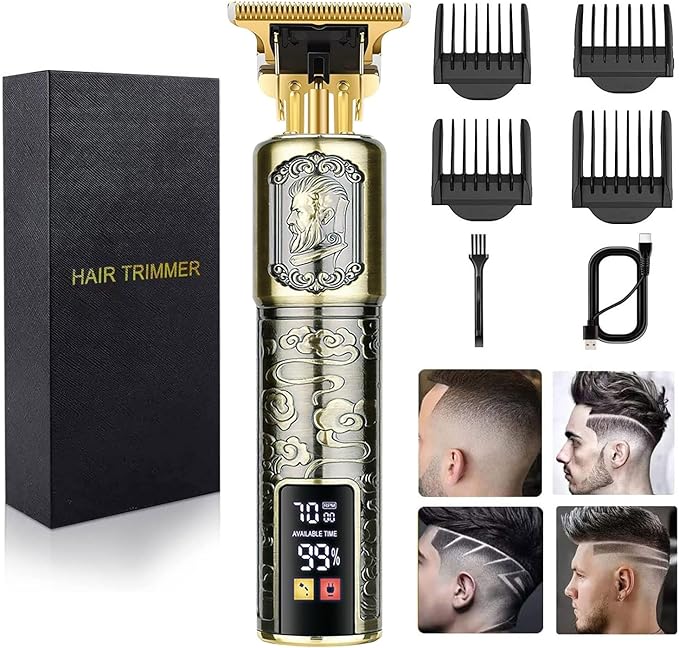 Hair Clippers for Men - Cordless T-Blade Trimmer - Professional Haircut & Grooming Kit - Rechargeable - LCD Display (Figure-03)