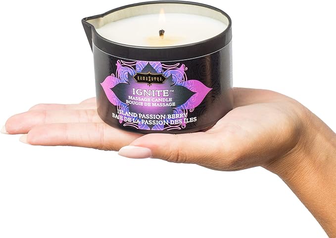 KAMA SUTRA Ignite Massage Candle - Coconut Oil and Soy Based - Island Passion Berry, 6 oz Candle Melts into a Warm Massage Oil, Couples Massage, Pour Spout Massage Candle