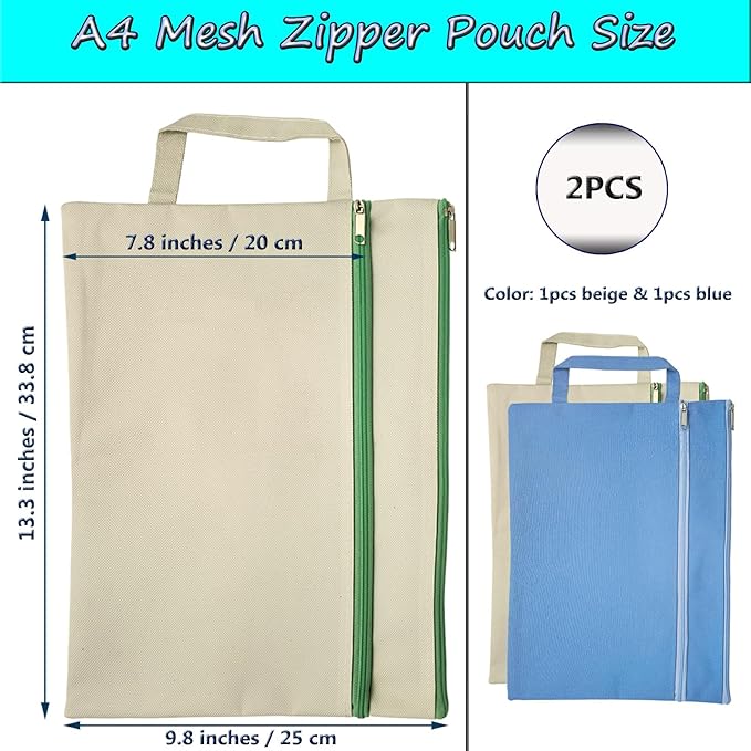 A4 Mesh Zipper Pouch, Waterproof File Bag with Handle,Foldable Document Organizer for School, Office, Travel - Durable Folder with Puzzle Project/Cross Stitch (2)