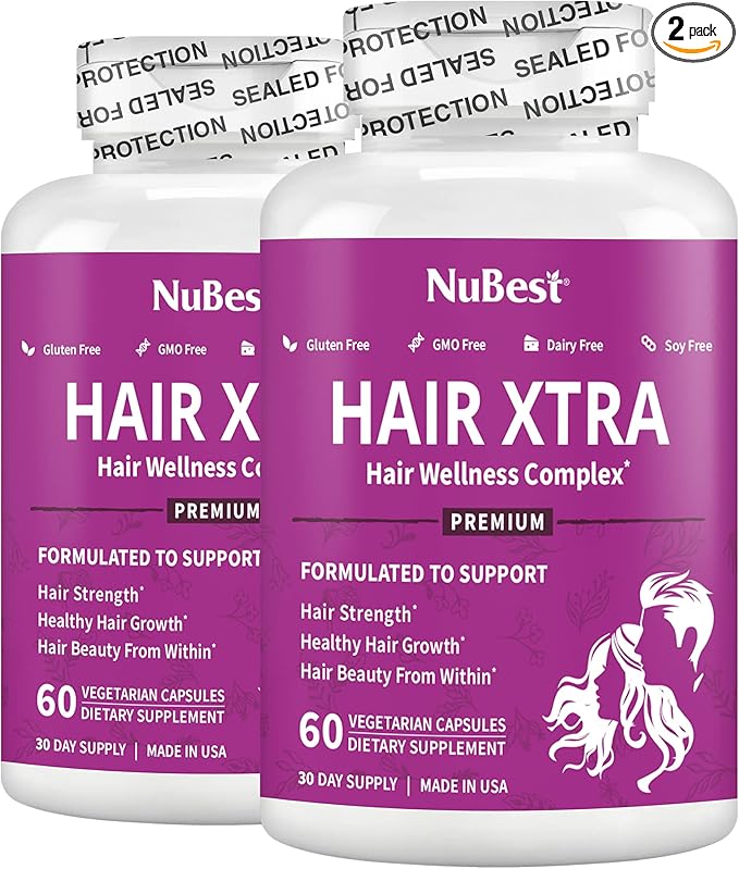 NuBest Hair Xtra - Hair Growth Vitamin for Faster Hair Growth | Natural Hair Thickening with Biotin, Zinc, MSM, B Vitamins, Choline - Hair Supplement, Hair Regrowth | 2 Months Supply
