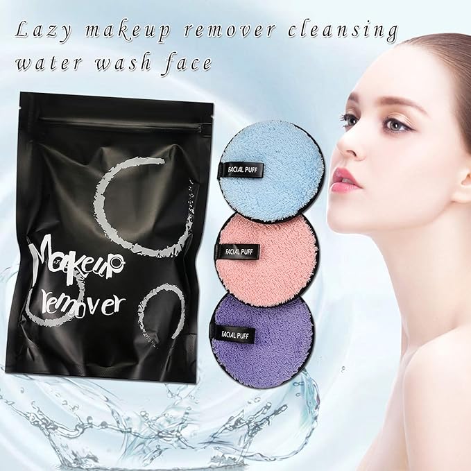 Vtrem 3 Colors Makeup Remover Pads: Reusable Soft Facial Cleaning Puffs Towels Christmas gifts Double-Side Washable Make Up Removing Cloth Microfiber Multi-function, Pink/Purple/Blue
