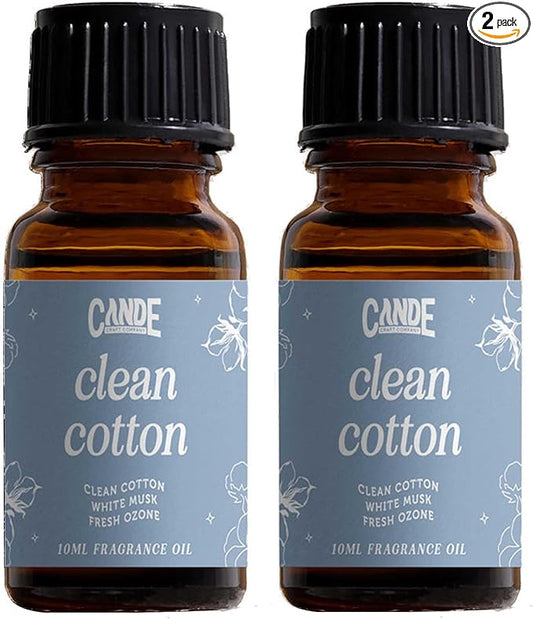 CANDECraftCo Premium Fragrance Oil – Diffuser Oils Fragrances Scented for Home, Candle Soap Making Supplies, Aromatherapy Blends for House (0.34 Fl Oz) (2-Pack, Clean Cotton)