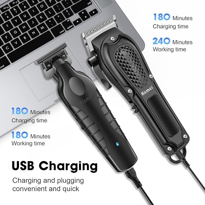 KEMEI Professional Hair Clippers Set for Men, Cordless Rechargeable Barber Clippers & Trimmers Kit, Clippers for Hair Cutting, Gifts for Men
