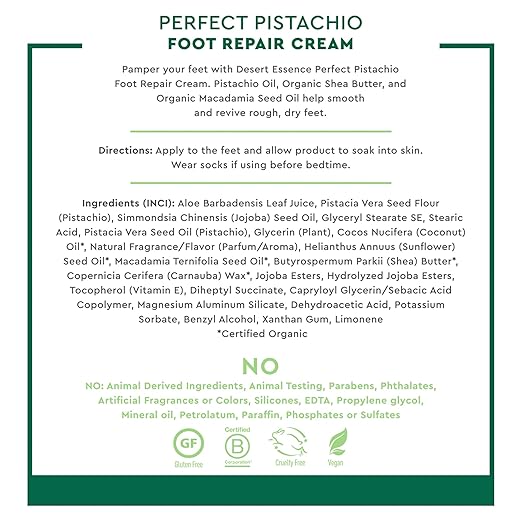 Desert Essence Organics Foot Repair Cream, Pistachio, 3.5 Oz