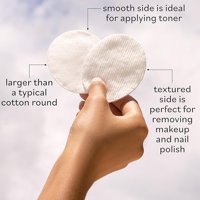 Sky Organics Organic Large Oval Cotton Pads, 100% Pure Organic Cotton, GOTS Certified Cotton, Dual Textured Design, for Makeup Removal, Cleansing, Toner Application w Ebook