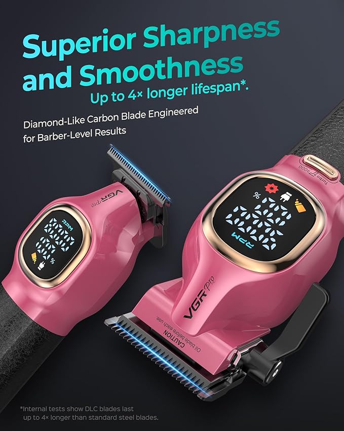 Professional Hair Clippers for Men, Professional Barber Clippers and Trimmer Set, Cordless Hair Clippers for Hair Cutting with Package Case, Powerful 9000 PRM Rechargable Electric (Pink)