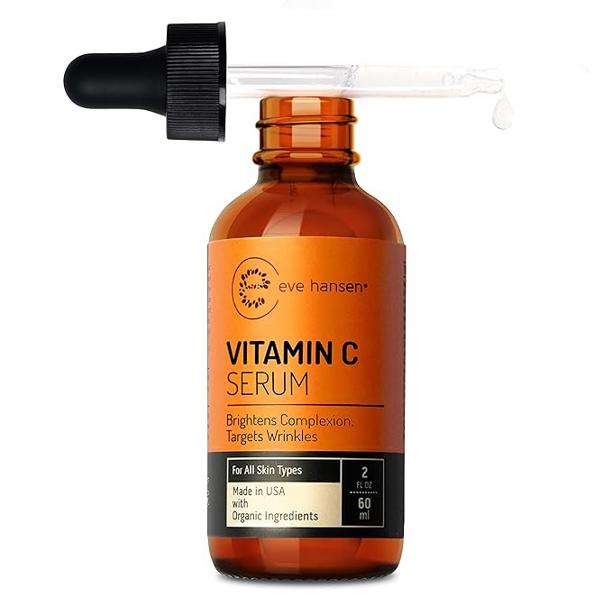 Eve Hansen Vitamin C Facial Serum - 76% Organic Antioxidant Serum for Face with Hyaluronic Acid, Vitamin E, and Aloe Vera - Hydrating and Rejuvenating Skin Care 2 Oz
