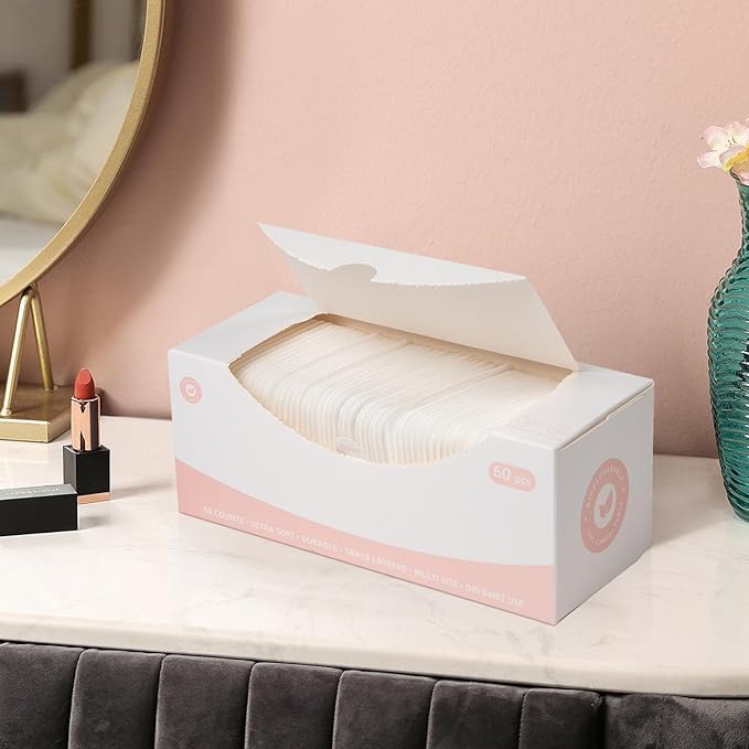 Square Cotton Pads,100% Cotton, Not to Shed or Fall Apart, 60 Count, Unique Triple-Layer Design for Daily Skin Care